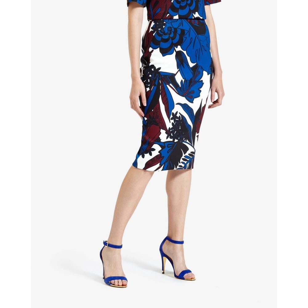 Ted Baker Darle Pencil Skirt Woodblock Leaf Floral